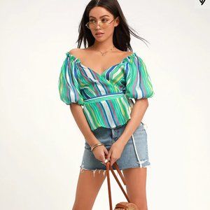 NWT Lulu’s | Kaylina Striped Puff Sleeve Wrap Top S